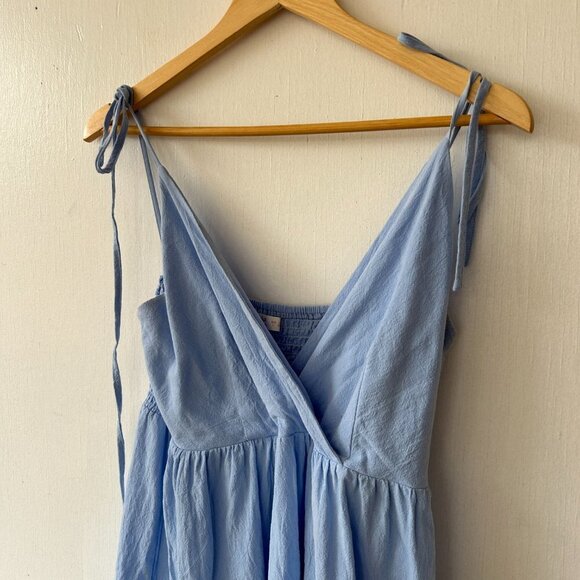 Romwe Dress Womens Large Blue Spaghetti Straps Tie Straps Cinderella V-neck - Picture 2 of 7